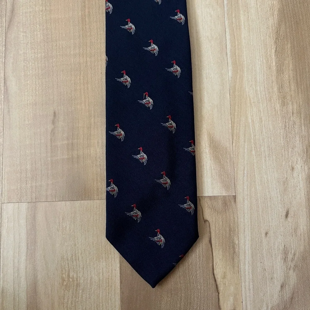 Vintage Tie Men's Robert Talbott Silk Wool Ducks Navy Blue Classic Preppy Lodge